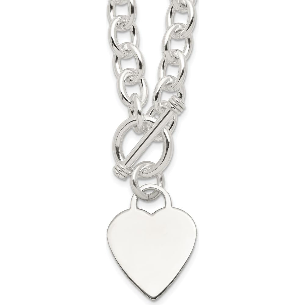 Sterling Silver 18" Engraveable Heart Toggle Necklace with Polished Finish by Lumare Gioia