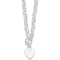 Sterling Silver 18" Engraveable Heart Toggle Necklace with Polished Finish by Lumare Gioia