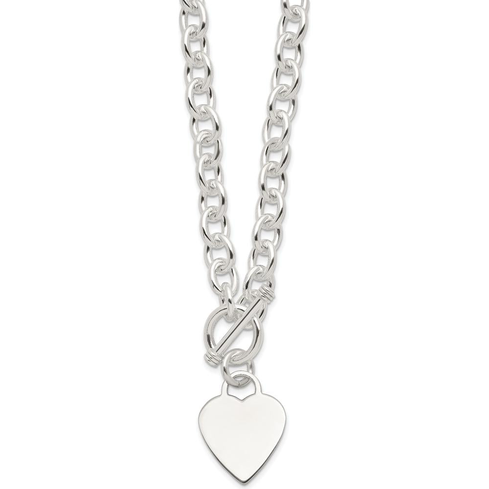 Sterling Silver 18" Engraveable Heart Toggle Necklace with Polished Finish by Lumare Gioia