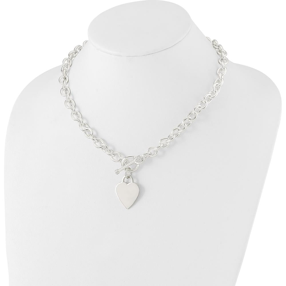 Sterling Silver 18" Engraveable Heart Toggle Necklace with Polished Finish by Lumare Gioia