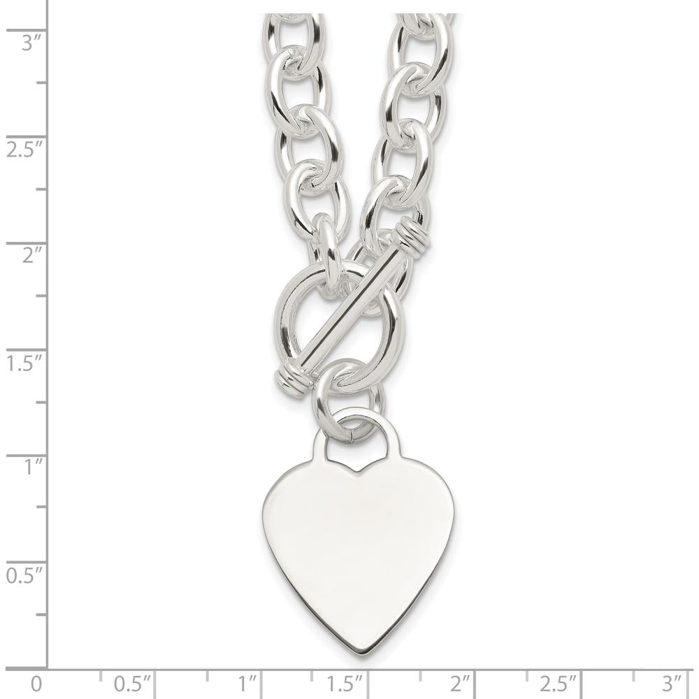 Sterling Silver 18" Engraveable Heart Toggle Necklace with Polished Finish by Lumare Gioia