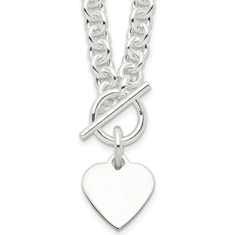 Sterling Silver 18" Fancy Link Necklace with Engravable Heart Disc Pendant by Lumare Gioia