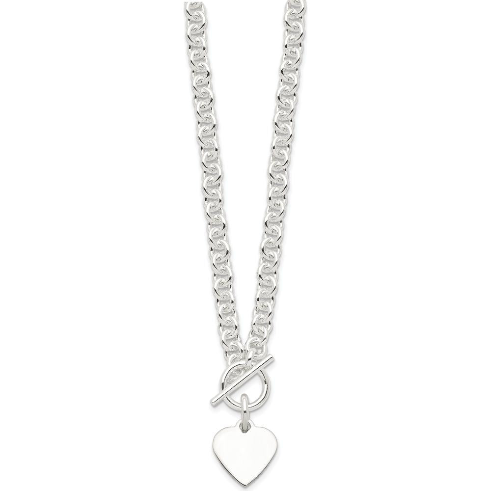 Sterling Silver 18" Fancy Link Necklace with Engravable Heart Disc Pendant by Lumare Gioia
