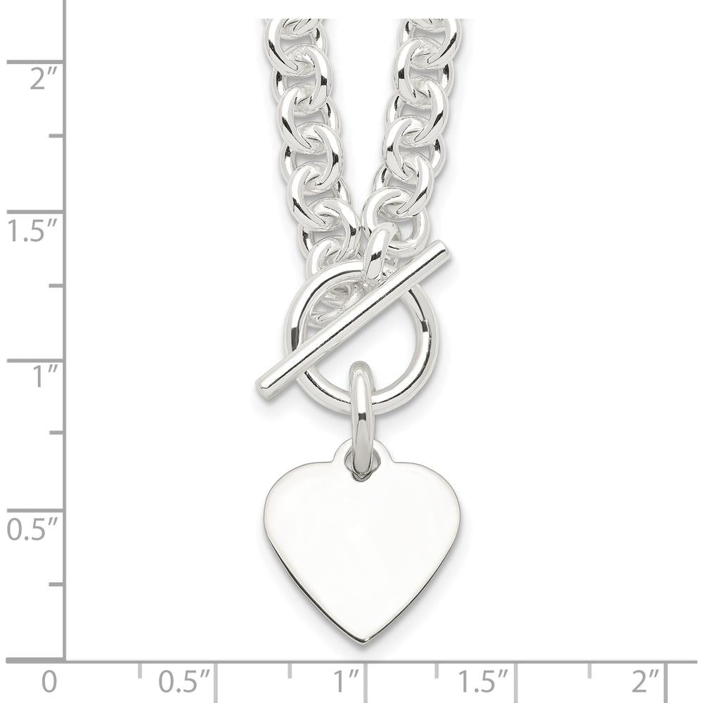 Sterling Silver 18" Fancy Link Necklace with Engravable Heart Disc Pendant by Lumare Gioia