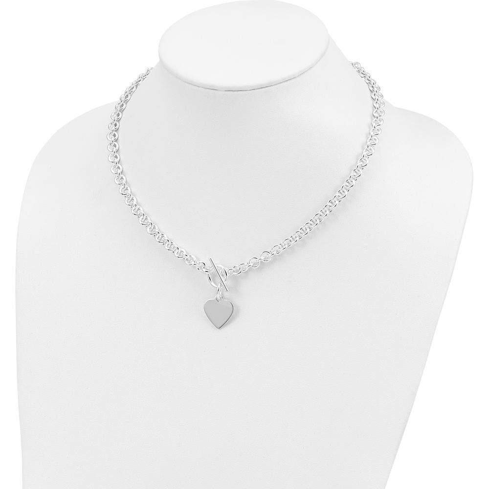 Sterling Silver 18" Fancy Link Necklace with Engravable Heart Disc Pendant by Lumare Gioia