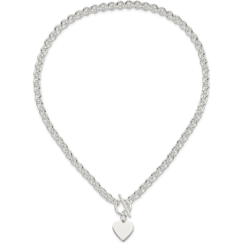 Sterling Silver 18" Fancy Link Necklace with Engravable Heart Disc Pendant by Lumare Gioia