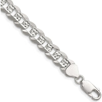 Sterling Silver 18" Flat Diamond-Cut Pave Curb Chain - 7.9mm Width by Lumare Gioia