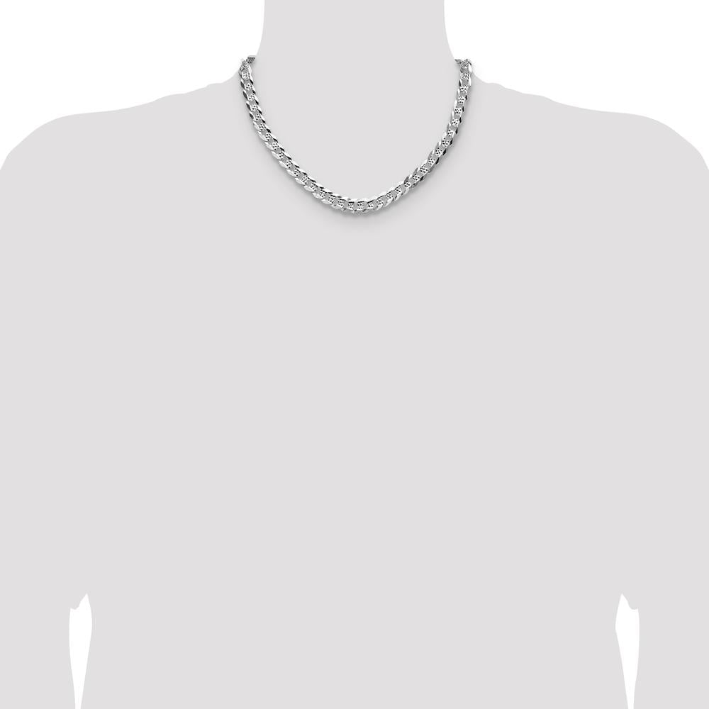 Sterling Silver 18" Flat Diamond-Cut Pave Curb Chain - 7.9mm Width by Lumare Gioia