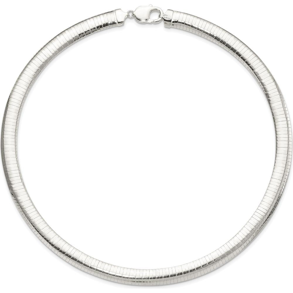 Sterling Silver 18" Omega Chain Necklace with 10mm Cubetto Design - Polished Finish by Lumare Gioia