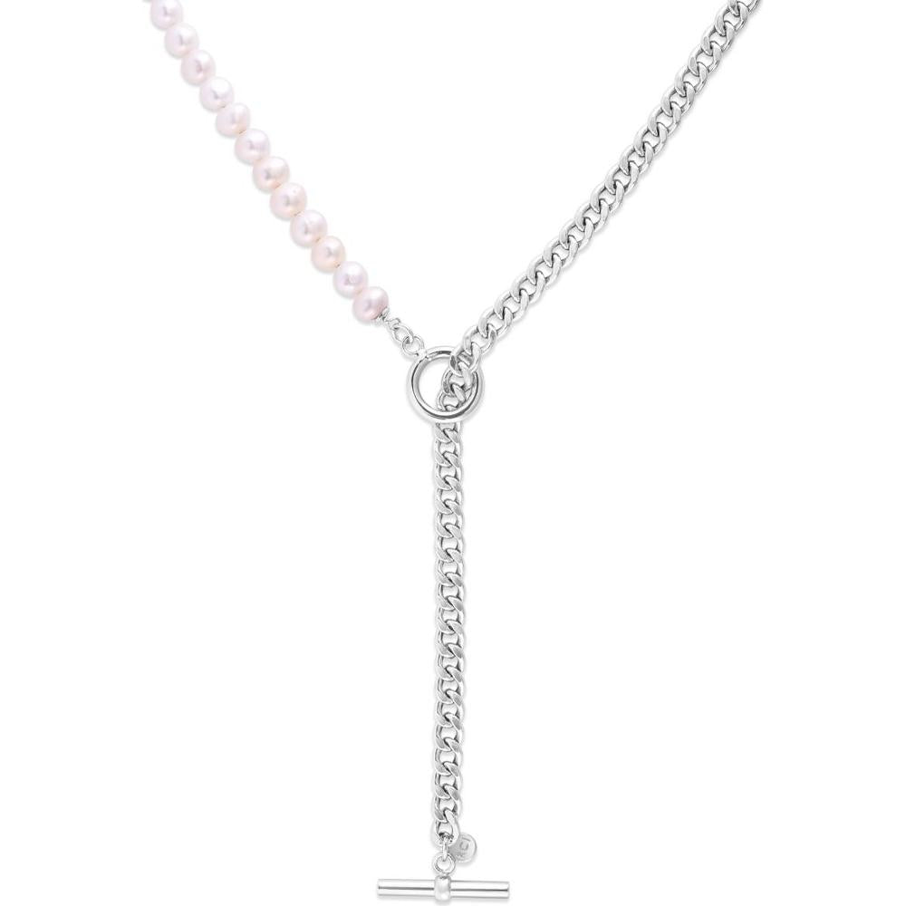 Sterling Silver 18" Pearl Paperclip Toggle Necklace with Freshwater Pearls and Polished Finish by Orozza Fine Jewelry