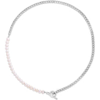 Sterling Silver 18" Pearl Paperclip Toggle Necklace with Freshwater Pearls and Polished Finish by Orozza Fine Jewelry