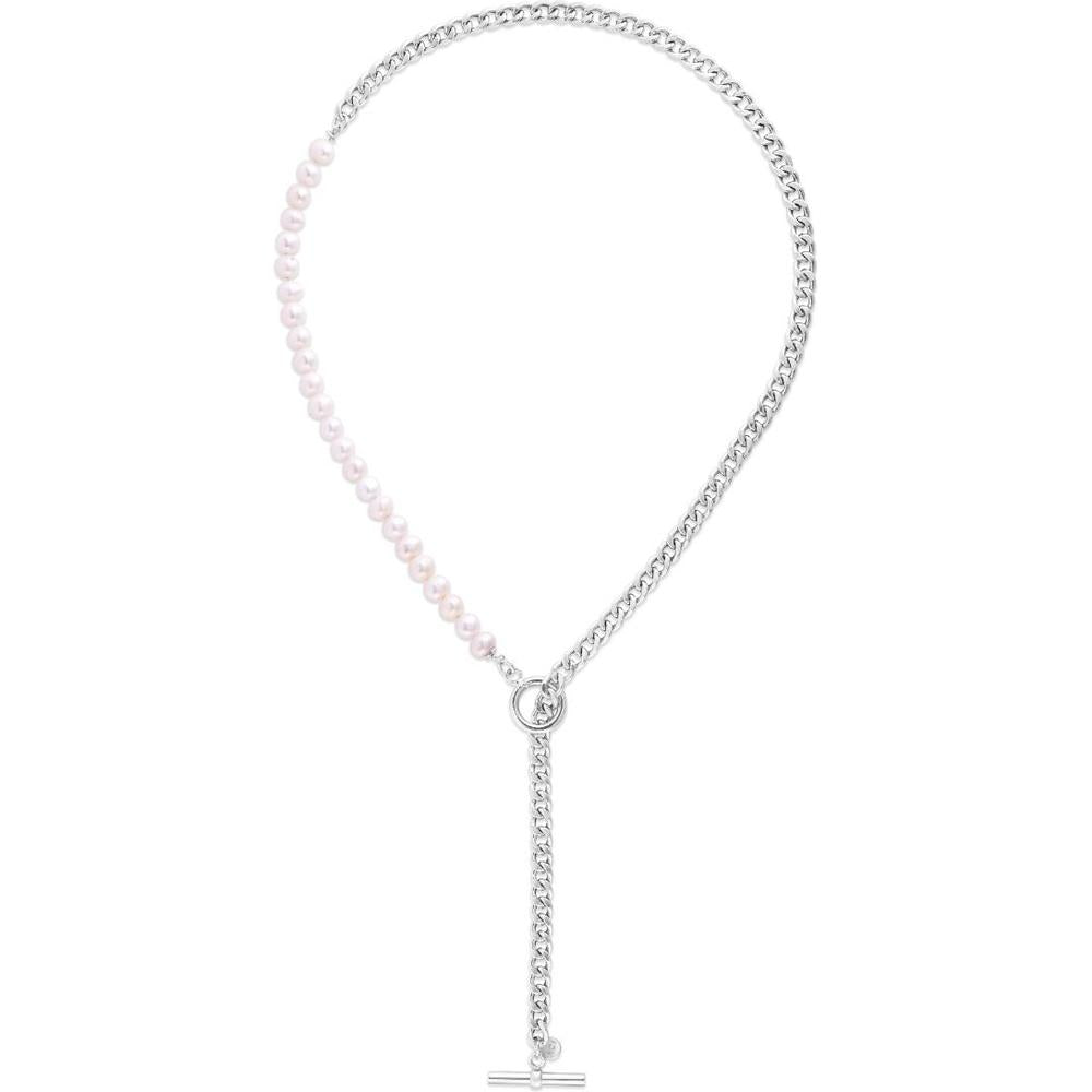 Sterling Silver 18" Pearl Paperclip Toggle Necklace with Freshwater Pearls and Polished Finish by Orozza Fine Jewelry