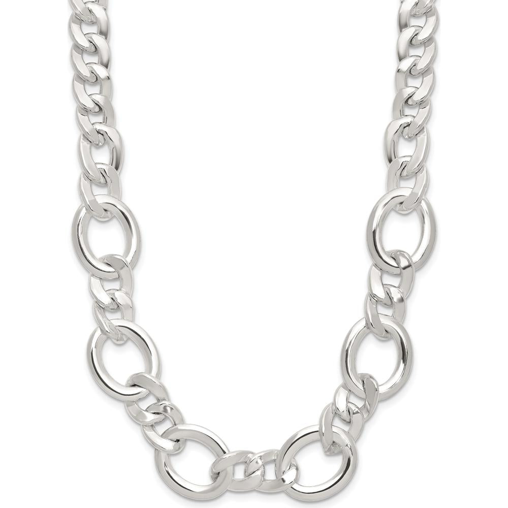 Sterling Silver 18" Polished Fancy Link Curb Chain Necklace by Lumare Gioia