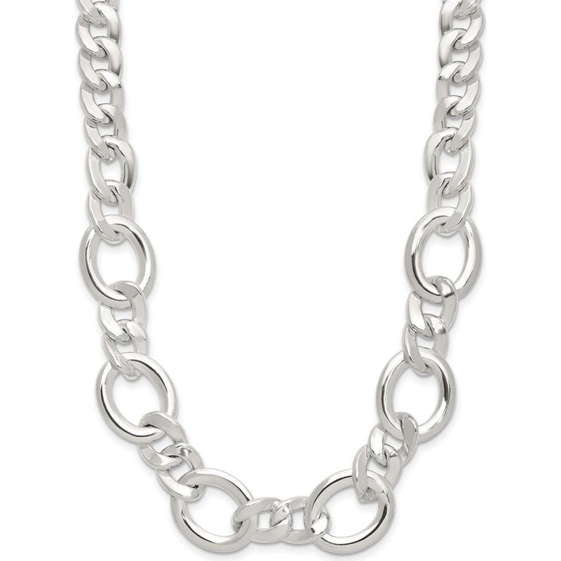 Sterling Silver 18" Polished Fancy Link Curb Chain Necklace by Lumare Gioia