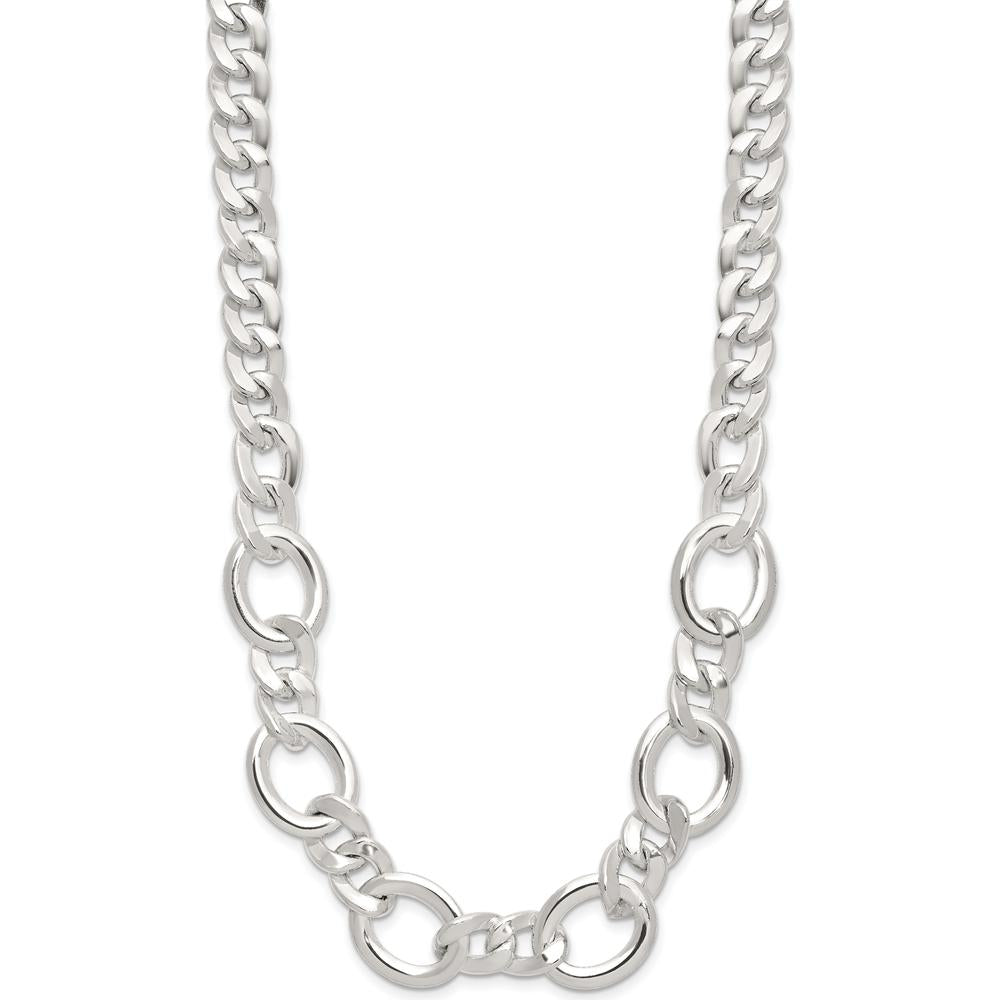 Sterling Silver 18" Polished Fancy Link Curb Chain Necklace by Lumare Gioia