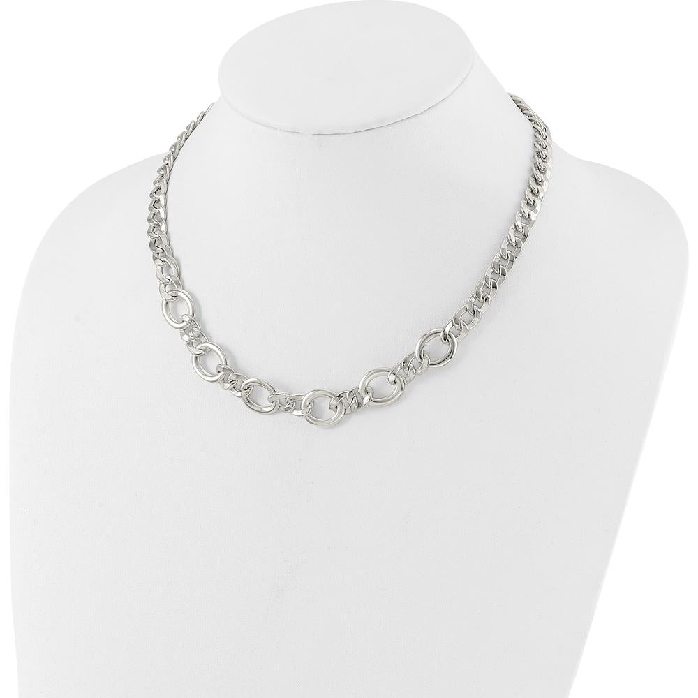 Sterling Silver 18" Polished Fancy Link Curb Chain Necklace by Lumare Gioia