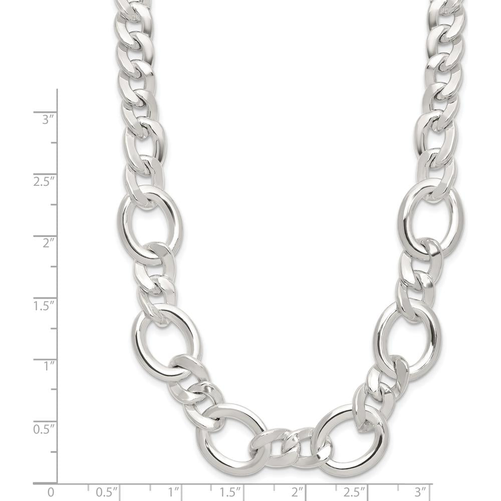 Sterling Silver 18" Polished Fancy Link Curb Chain Necklace by Lumare Gioia