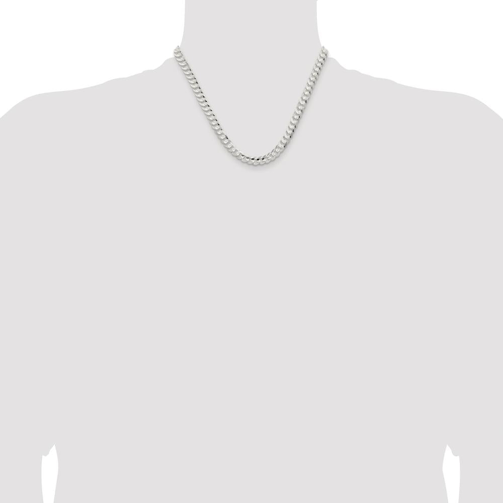 Sterling Silver 18" Rhodium-Plated 6.75mm Concave Beveled Curb Chain Necklace by Lumare Gioia