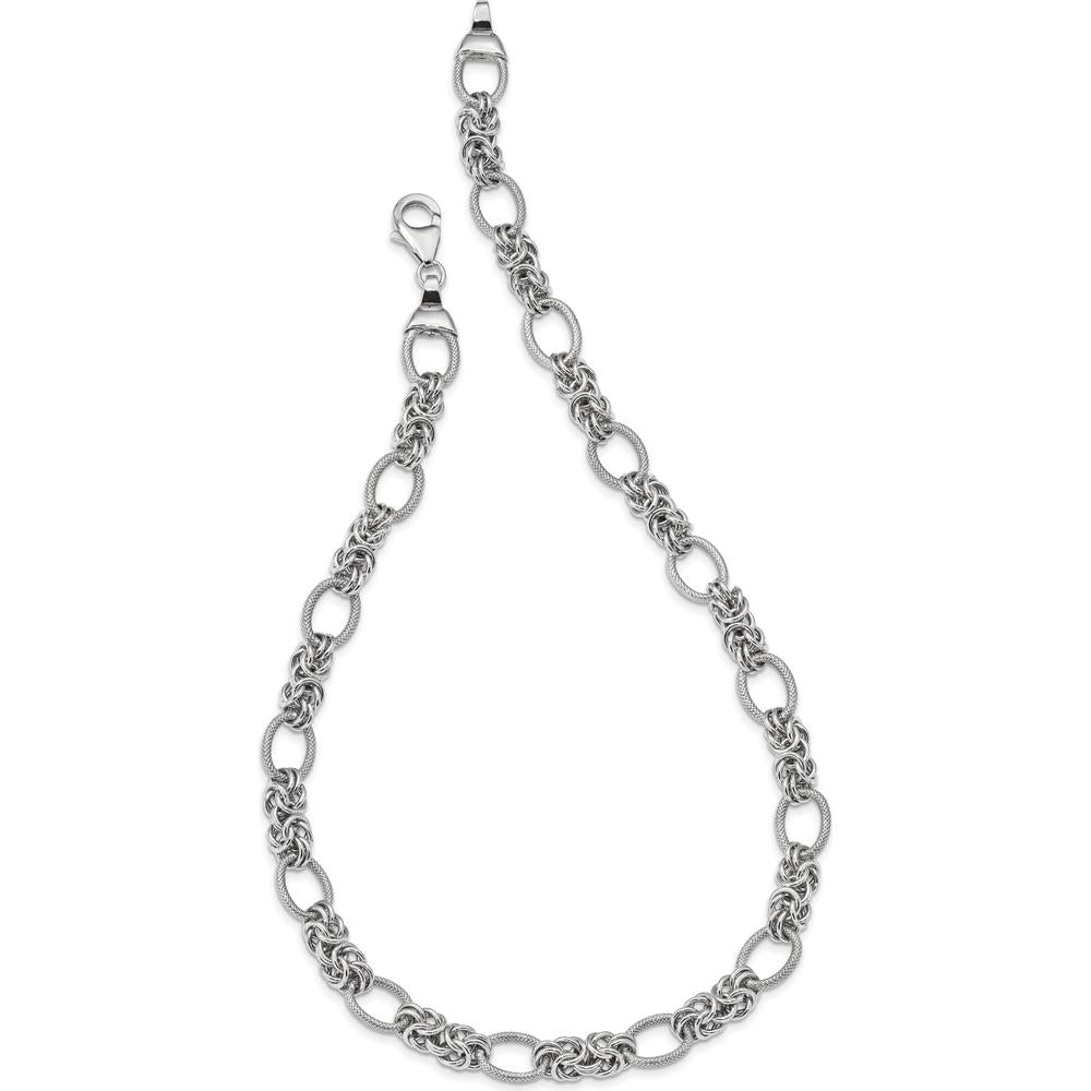 Sterling Silver 18" Rhodium-Plated Fancy Link Necklace with Textured Finish by Lumare Gioia
