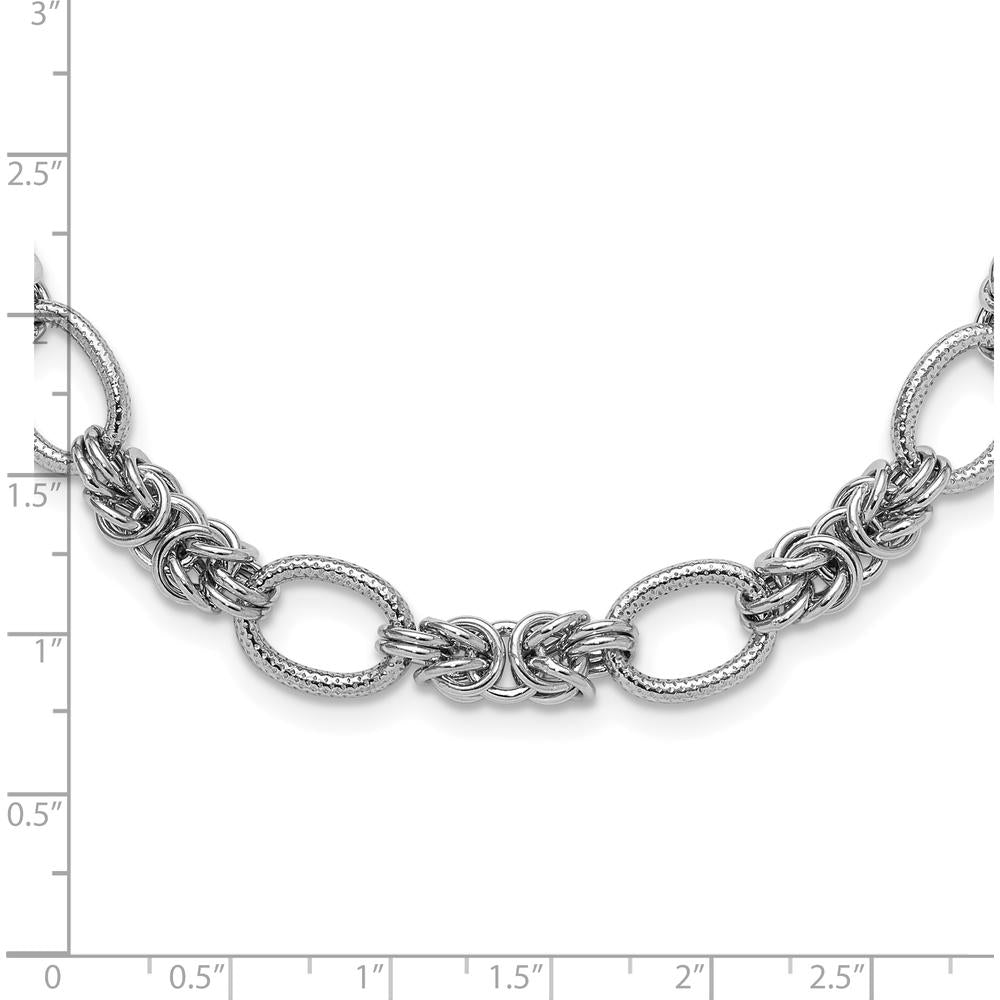 Sterling Silver 18" Rhodium-Plated Fancy Link Necklace with Textured Finish by Lumare Gioia