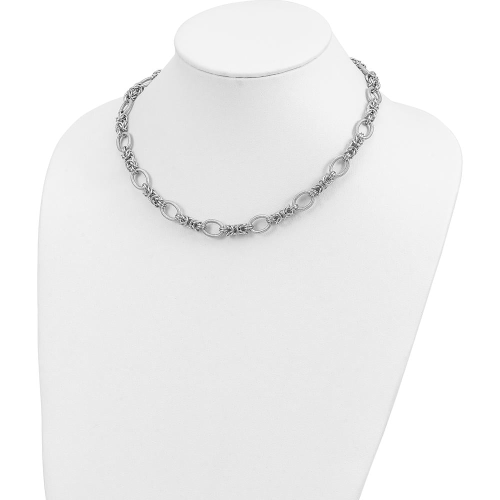 Sterling Silver 18" Rhodium-Plated Fancy Link Necklace with Textured Finish by Lumare Gioia