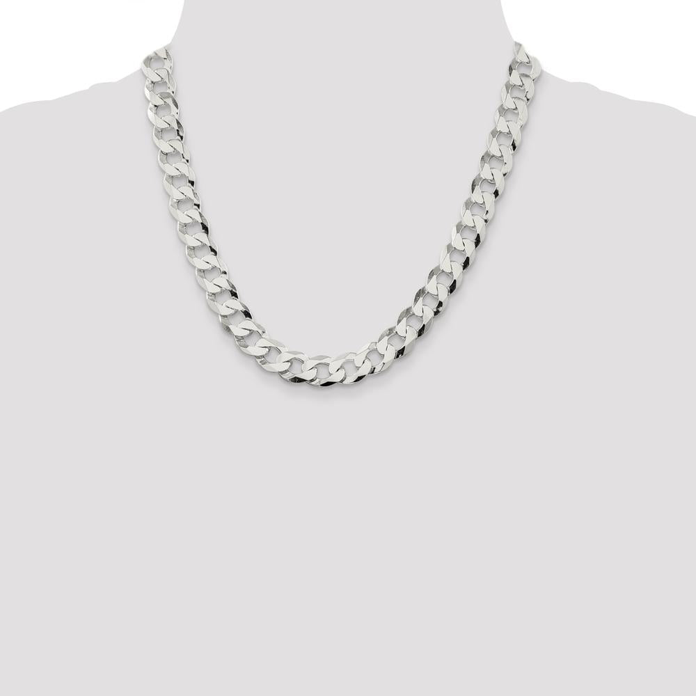 Sterling Silver 20" 11.75mm Polished Flat Curb Chain Necklace - Solid and Anti-Tarnish by Lumare Gioia