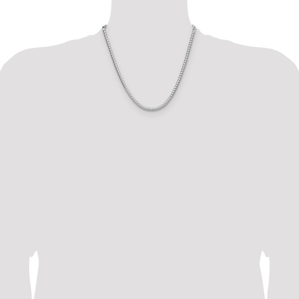 Sterling Silver 20" 4.0mm Diamond-Cut Square Franco Chain with Rhodium-Plating by Lumare Gioia