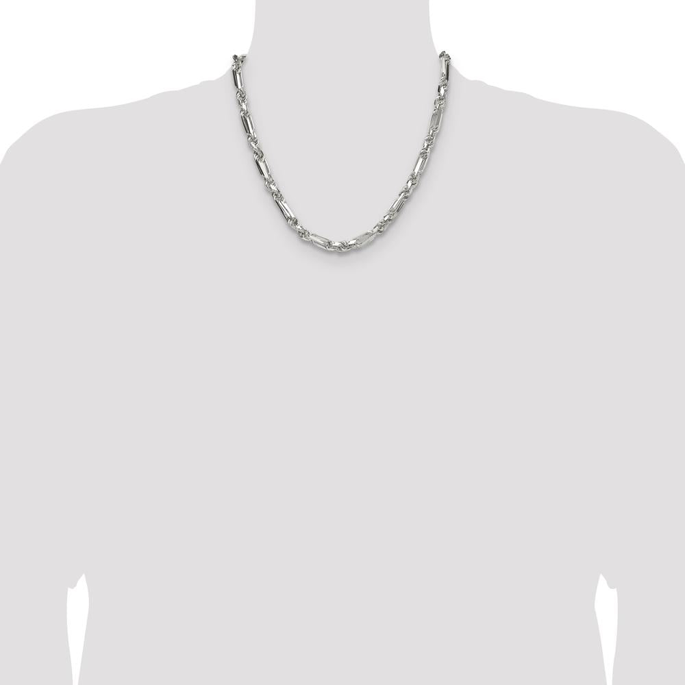 Sterling Silver 20" 6mm Diamond-Cut Figarope Chain with Polished Finish by Lumare Gioia