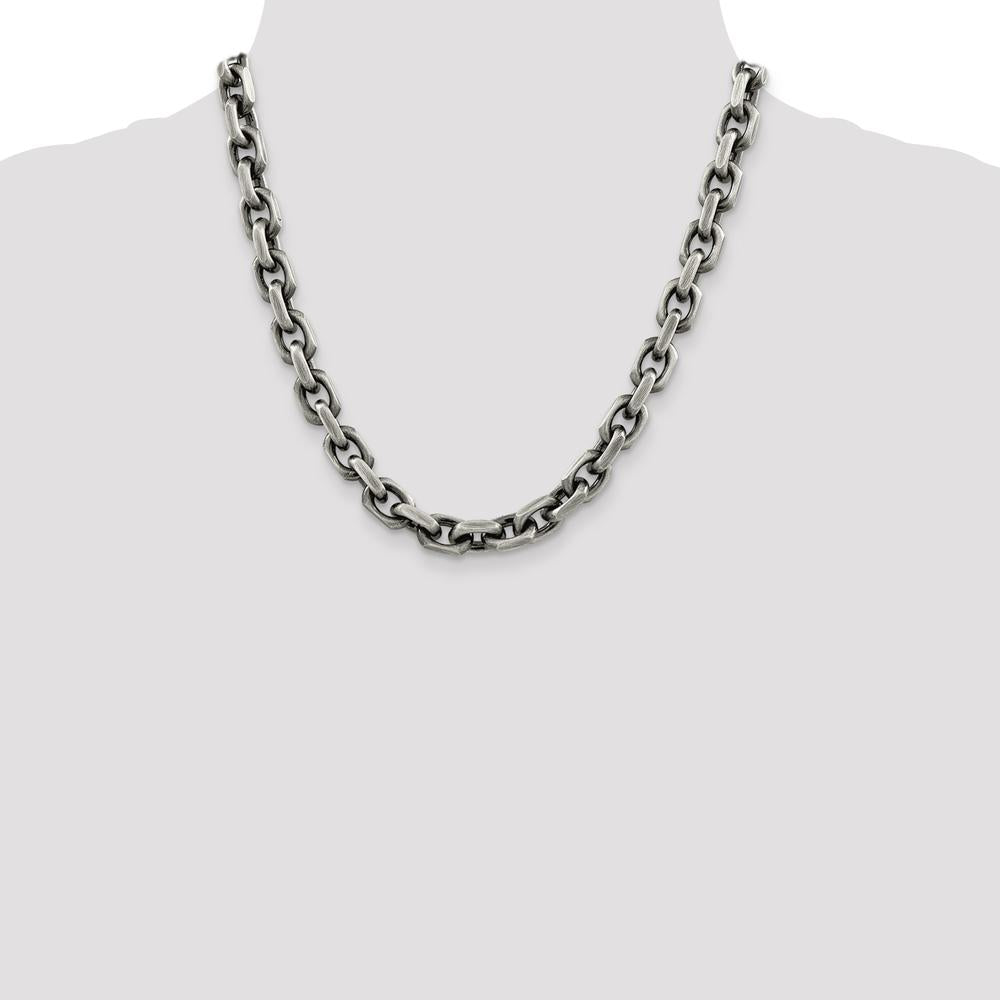Sterling Silver 20" 8.6mm Diamond-Cut Elongated Link Cable Chain with Lobster Clasp by Lumare Gioia