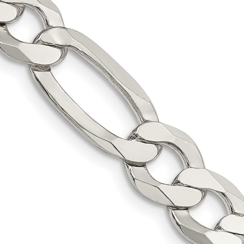 Sterling Silver 20" 9.7mm Polished Flat Figaro Chain with Anti-Tarnish Coating by Lumare Gioia