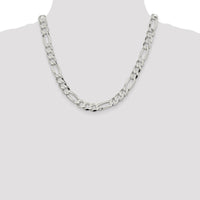 Sterling Silver 20" 9.7mm Polished Flat Figaro Chain with Anti-Tarnish Coating by Lumare Gioia