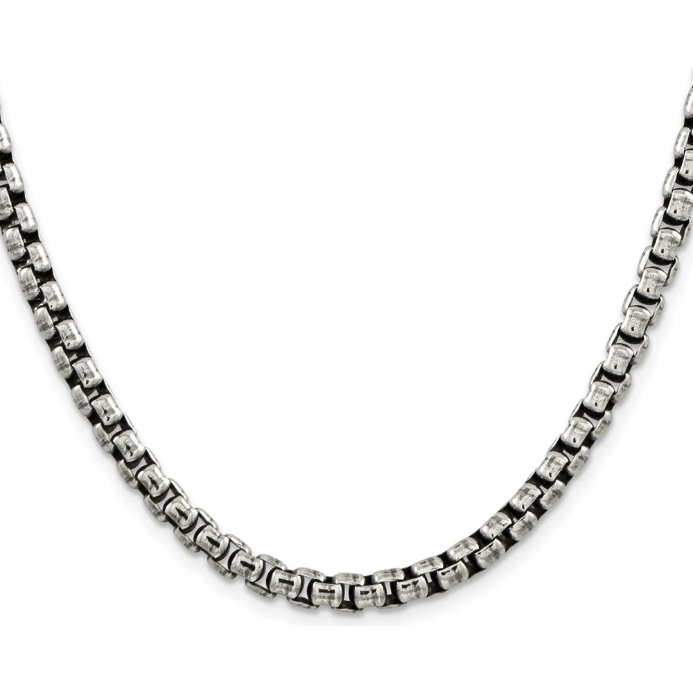 Sterling Silver 20" Antiqued 5.2mm Round Box Chain Necklace by Lumare Gioia