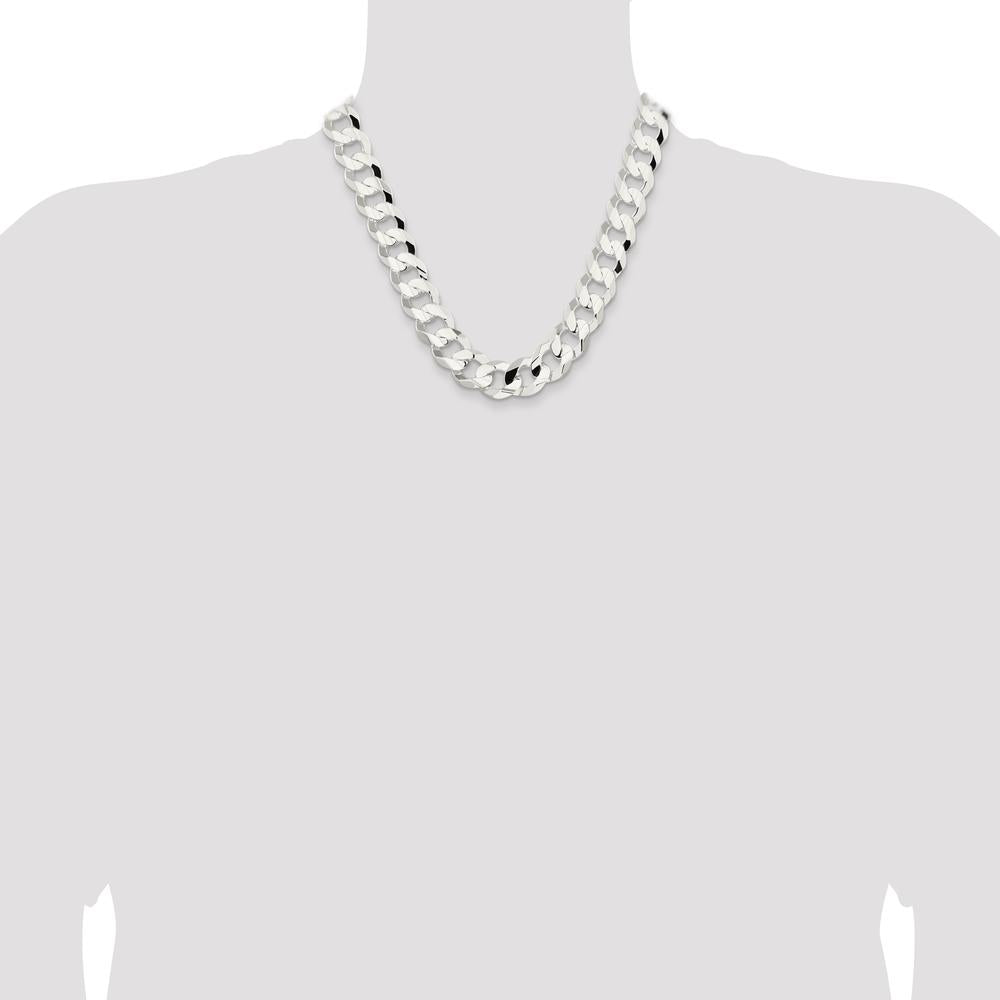 Sterling Silver 20" Beveled Curb Chain with Polished Finish and Anti-Tarnish Coating by Lumare Gioia