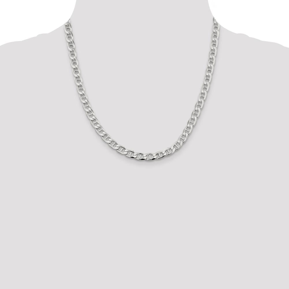 Sterling Silver 20" Diamond-Cut Flat Anchor Curb Chain - 6.5mm Width by Lumare Gioia