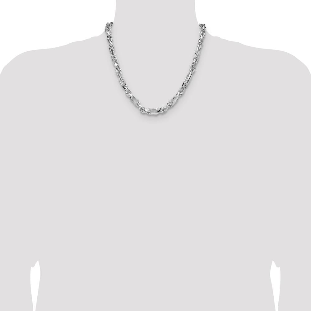 Sterling Silver 20" Figaro Chain with Diamond-Cut Links - 7mm Width by Lumare Gioia