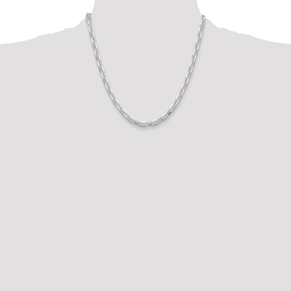Sterling Silver 20" Polished and Diamond-Cut Mariner Link Chain with Lobster Clasp by Lumare Gioia