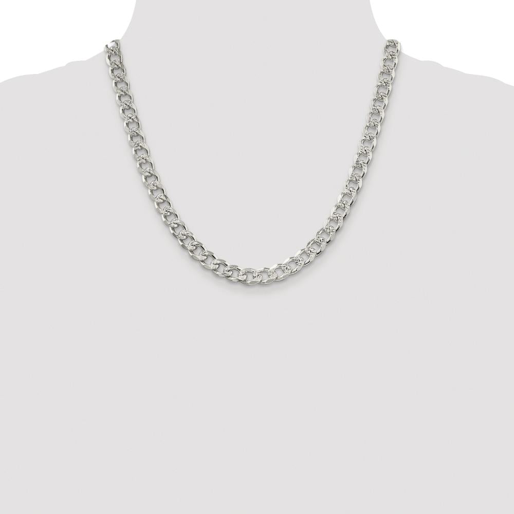 Sterling Silver 20" Rhodium-Plated 8.3mm Pavé Curb Chain Necklace by Lumare Gioia