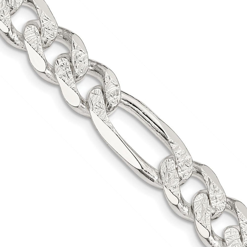 Sterling Silver 22" 11.0mm Flat Figaro Chain Necklace with Polished and Pave Texture by Lumare Gioia