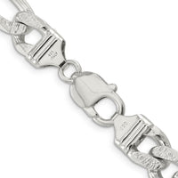 Sterling Silver 22" 11.0mm Flat Figaro Chain Necklace with Polished and Pave Texture by Lumare Gioia