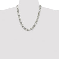 Sterling Silver 22" 11.0mm Flat Figaro Chain Necklace with Polished and Pave Texture by Lumare Gioia