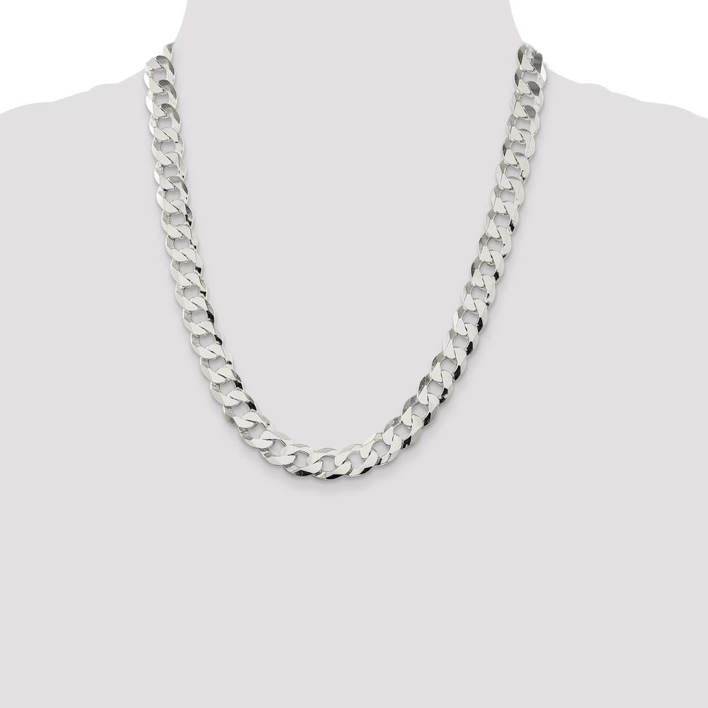 Sterling Silver 22" 11.75mm Flat Curb Chain with Lobster Clasp - Polished Finish by Lumare Gioia