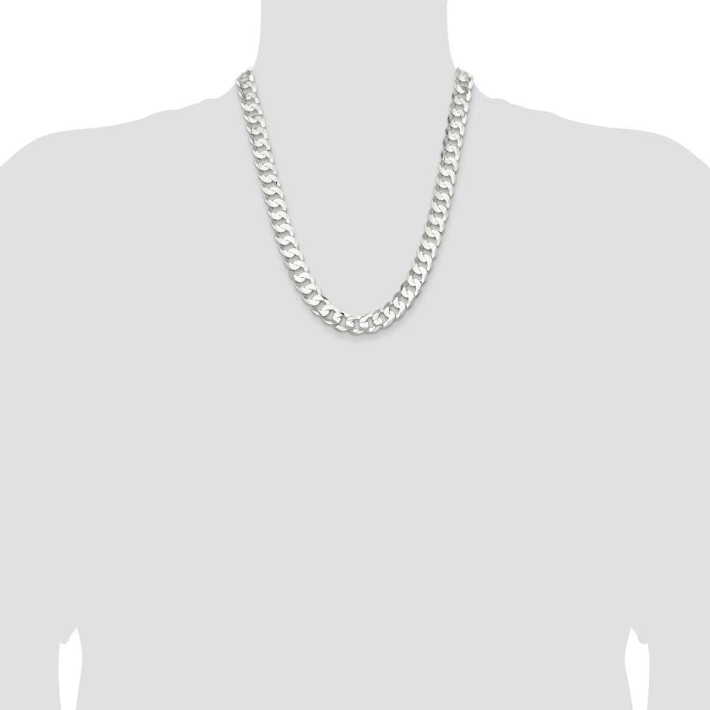 Sterling Silver 22" 11.9mm Concave Beveled Curb Chain Necklace by Lumare Gioia