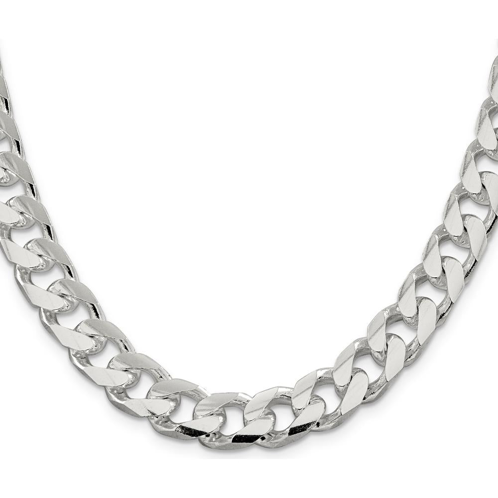 Sterling Silver 22" 11mm Domed Curb Chain with Diamond-Cut Texture - Polished Finish by Lumare Gioia
