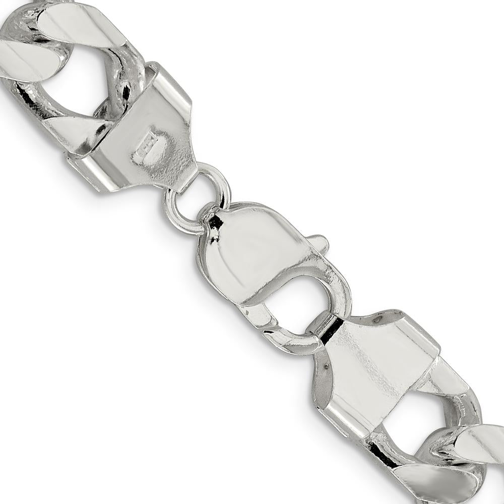 Sterling Silver 22" 11mm Domed Curb Chain with Diamond-Cut Texture - Polished Finish by Lumare Gioia