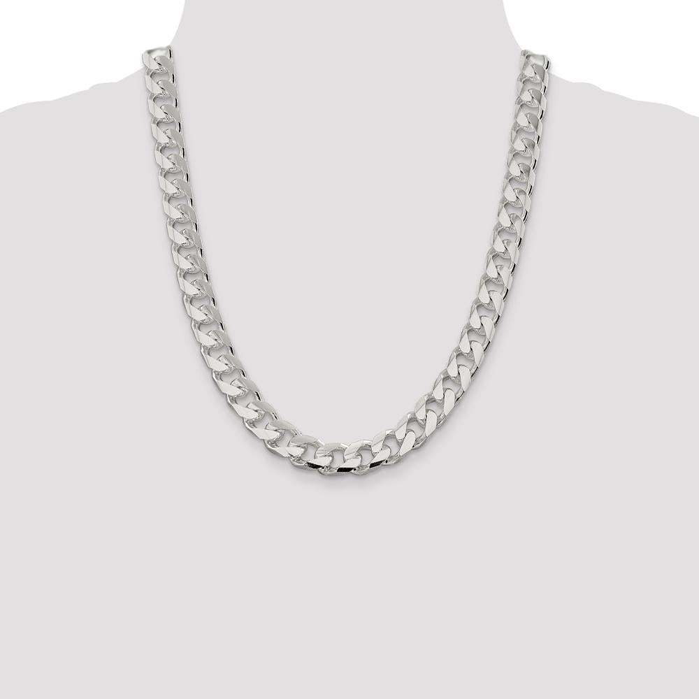 Sterling Silver 22" 11mm Domed Curb Chain with Diamond-Cut Texture - Polished Finish by Lumare Gioia