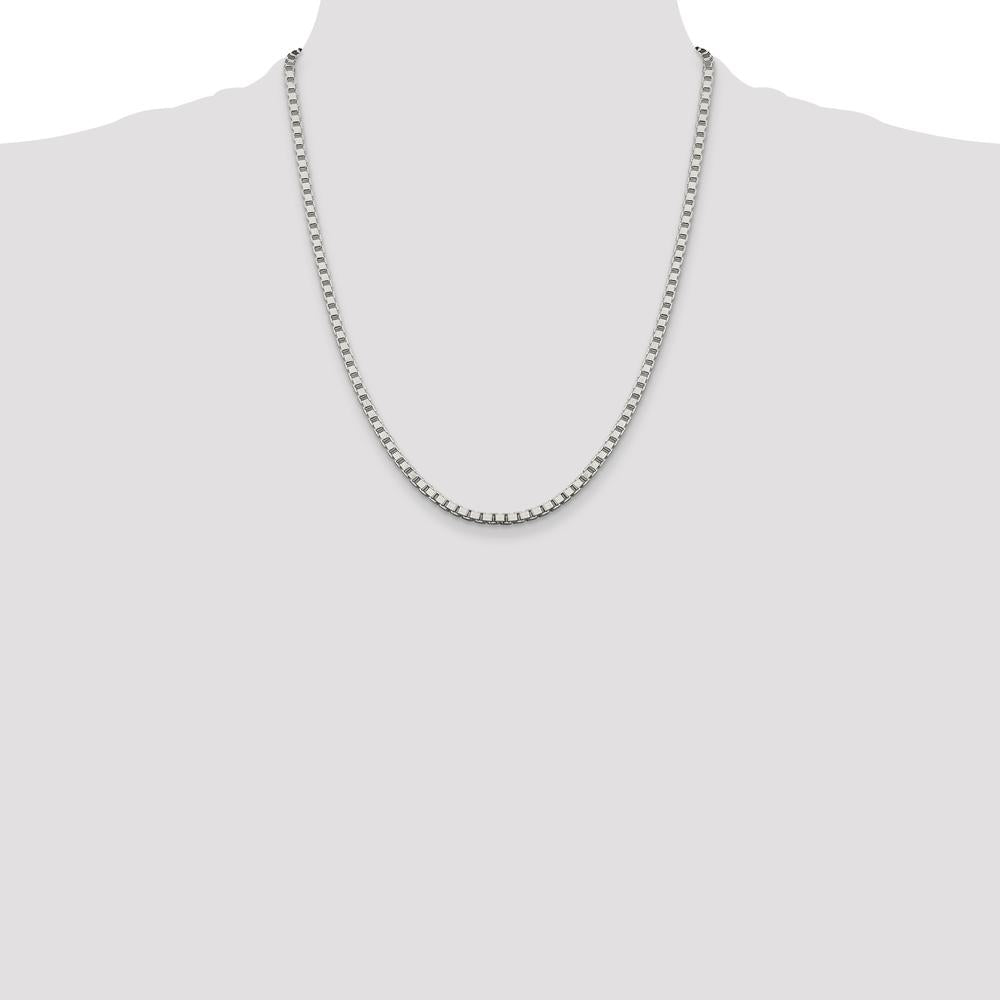 Sterling Silver 22" 3.25mm Box Chain Necklace with Polished Finish and Anti-Tarnish Coating by Lumare Gioia