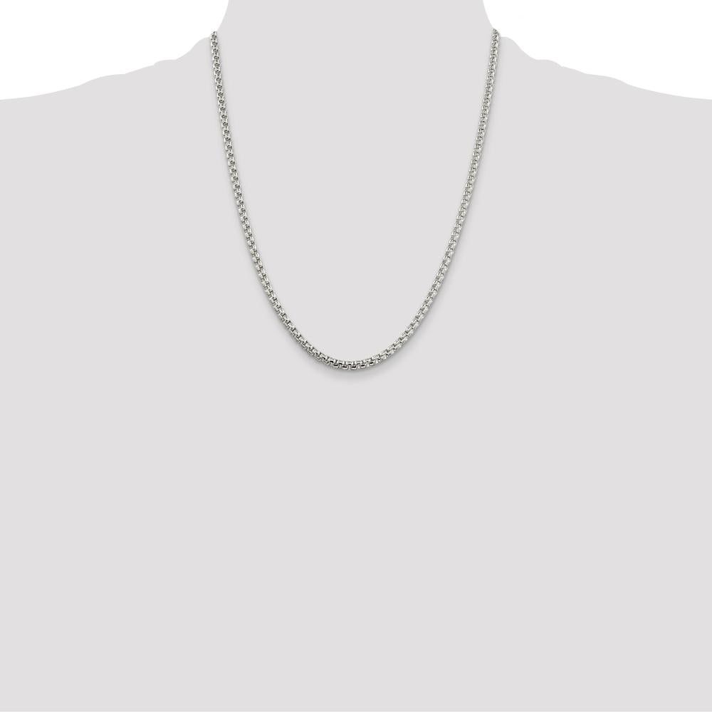 Sterling Silver 22" 3.6mm Round Box Chain Necklace with Lobster Clasp - Polished Finish by Lumare Gioia