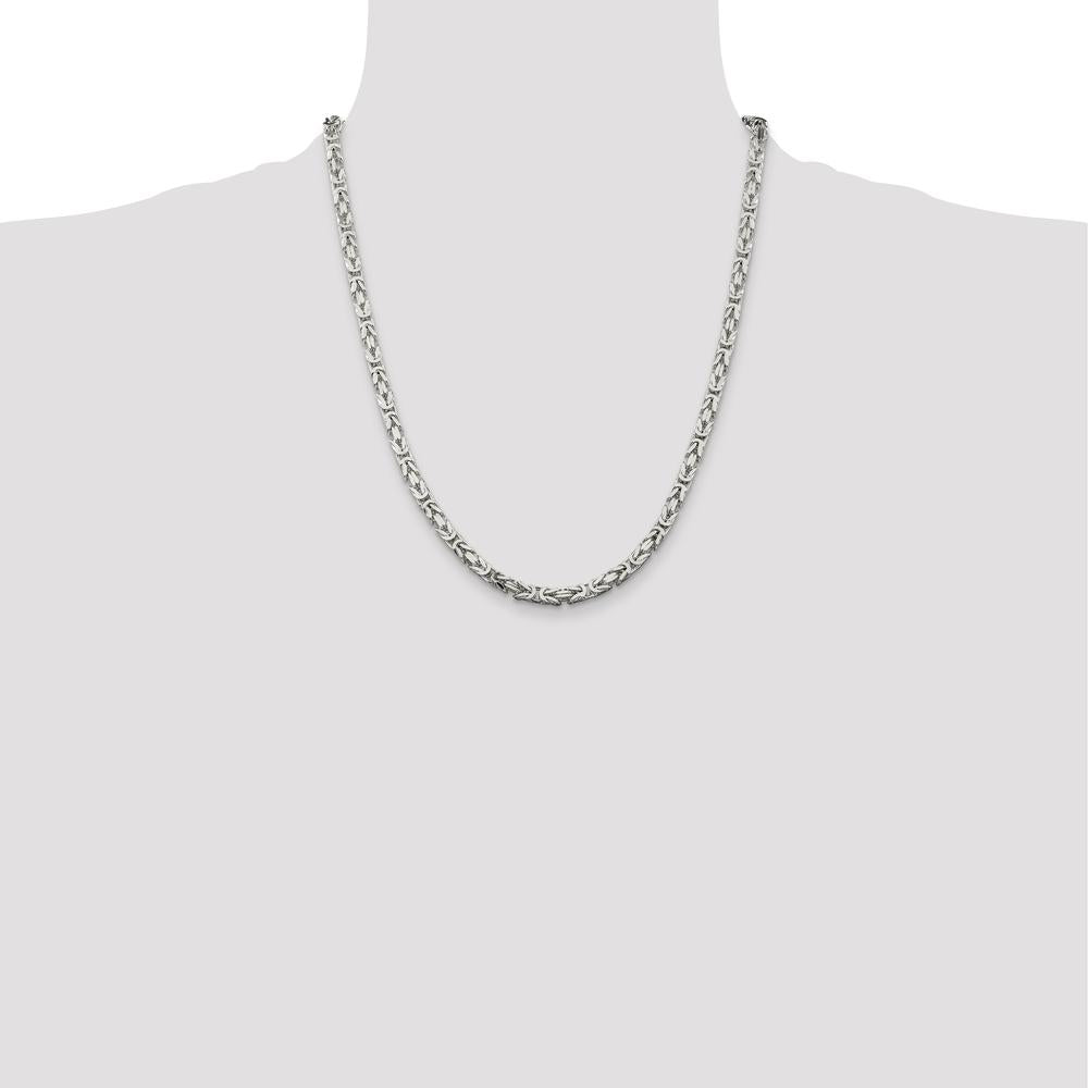 Sterling Silver 22" 4.25mm Polished Byzantine Chain Necklace with Lobster Clasp by Lumare Gioia