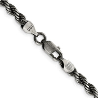 Sterling Silver 22" 4.5mm Ruthenium-Plated Rope Chain with Lobster Clasp by Lumare Gioia