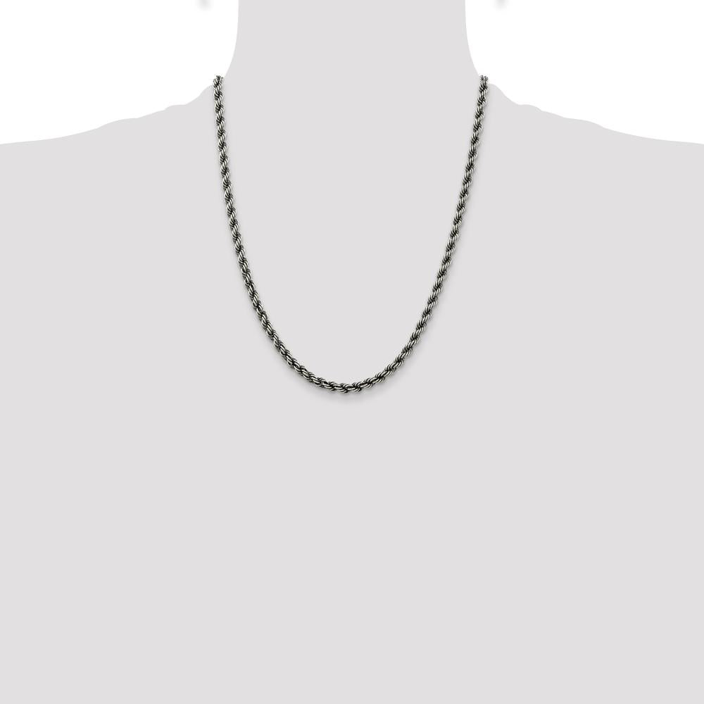 Sterling Silver 22" 4.5mm Ruthenium-Plated Rope Chain with Lobster Clasp by Lumare Gioia